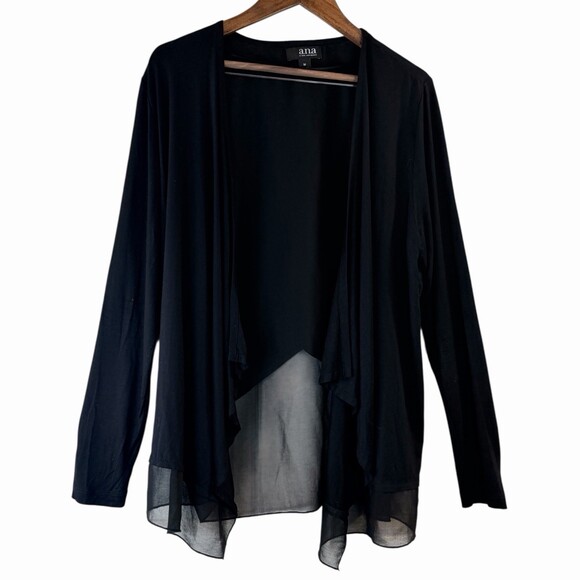 a.n.a A New Approach Women's M Black Open Front Cardigan Chiffon Hem Drape - Picture 2 of 7